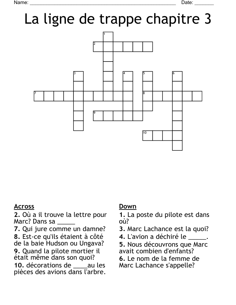 La ligne de trappe chapitre 3 Crossword