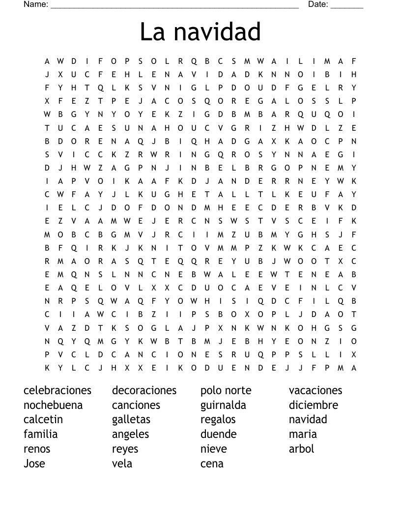 La navidad Word Search