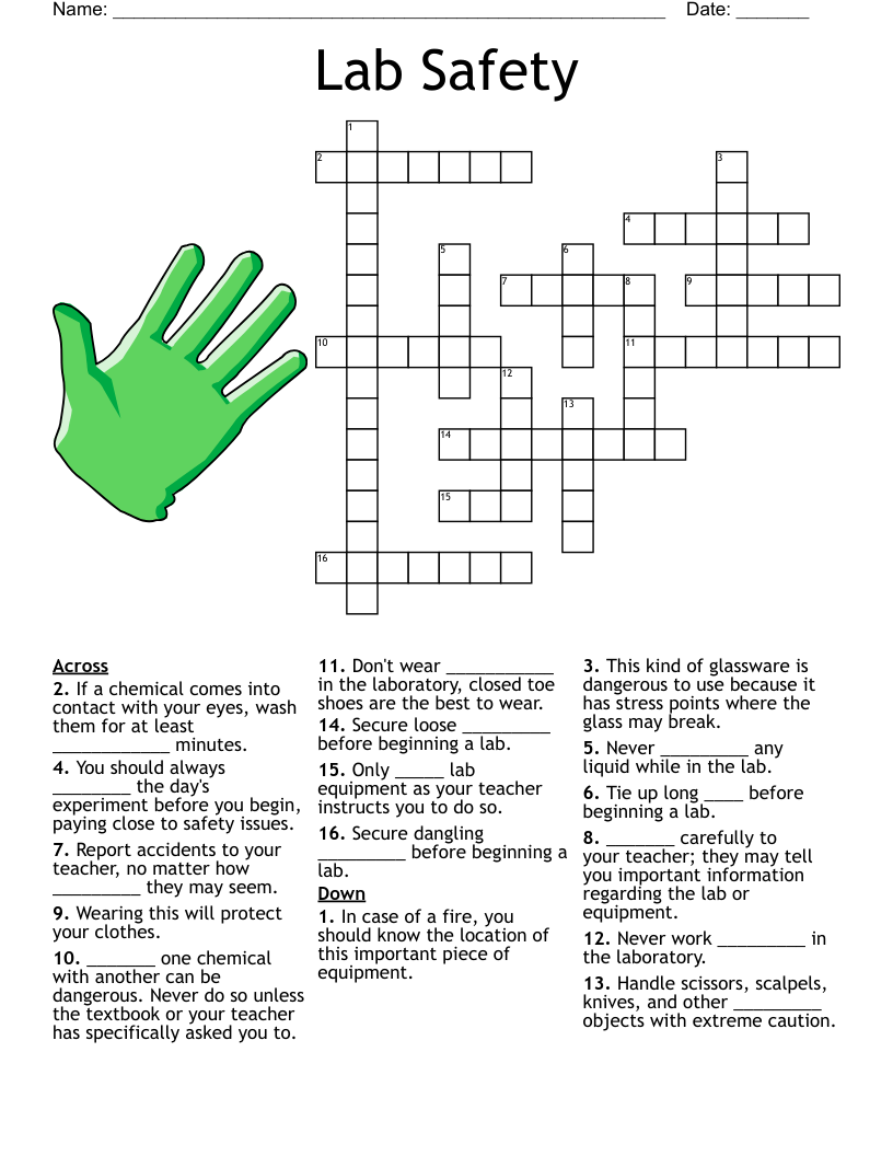 Lab Safety Crossword