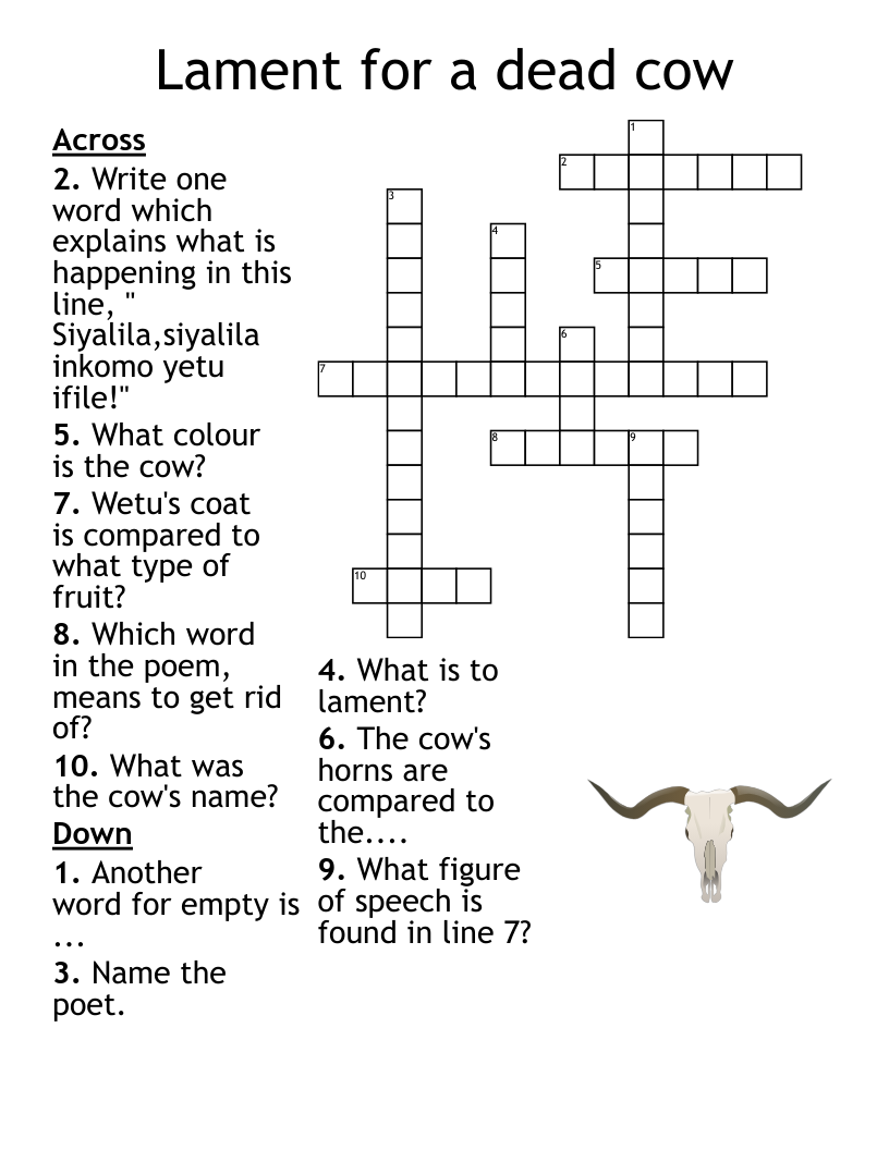 Lament for a dead cow Crossword