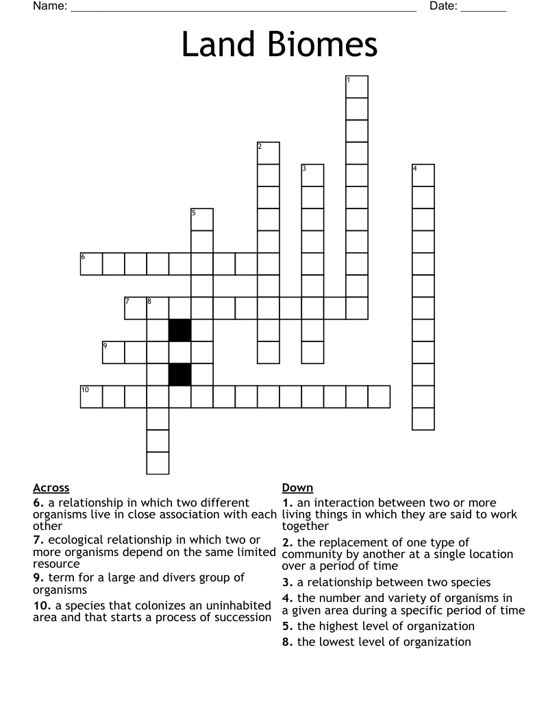 Land Biomes Crossword