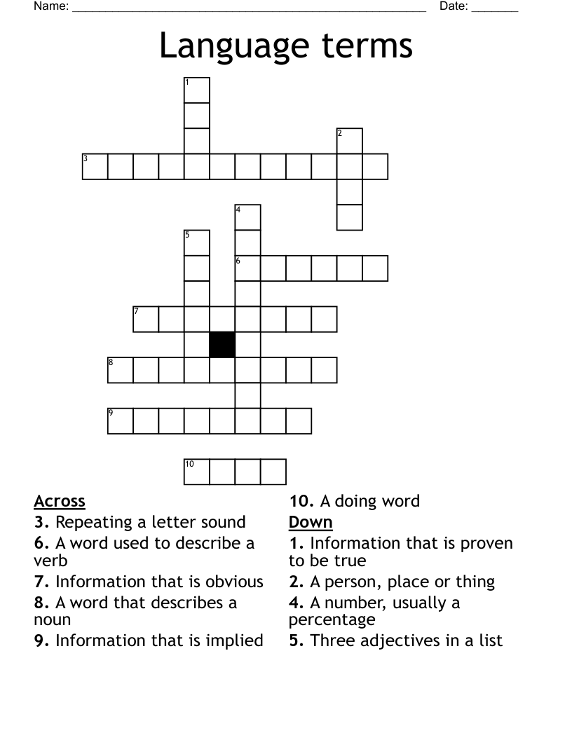 Language terms Crossword