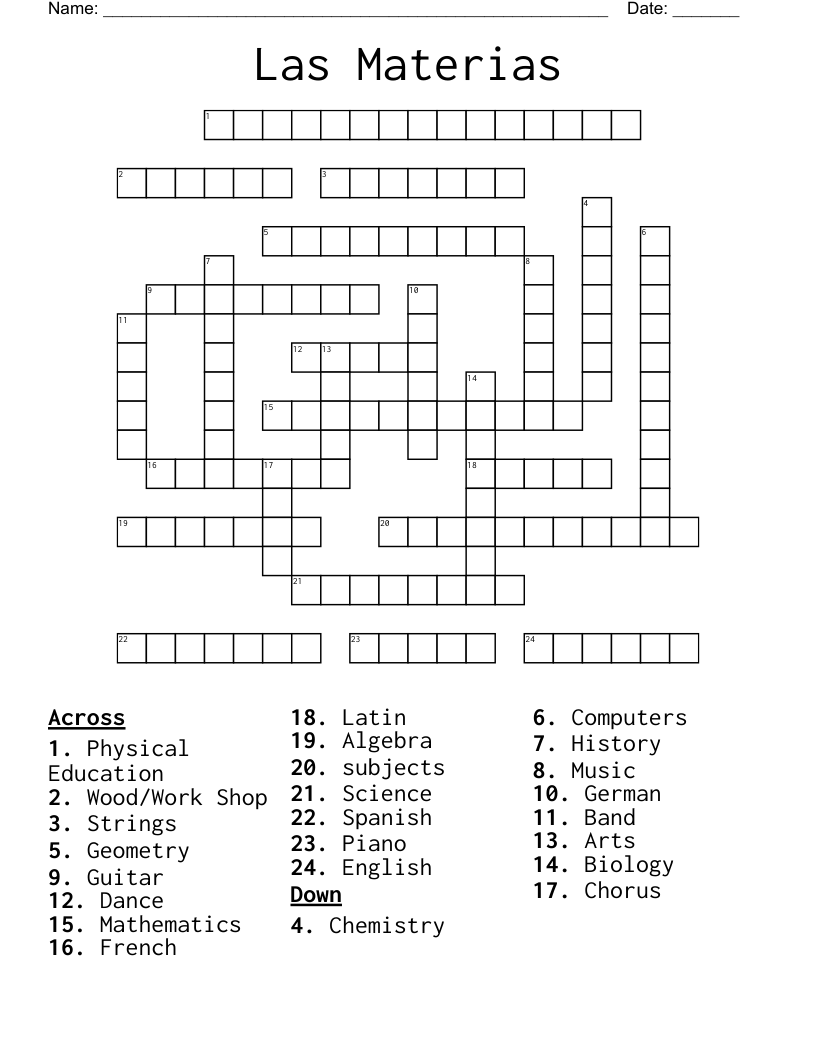 Las Materias Crossword
