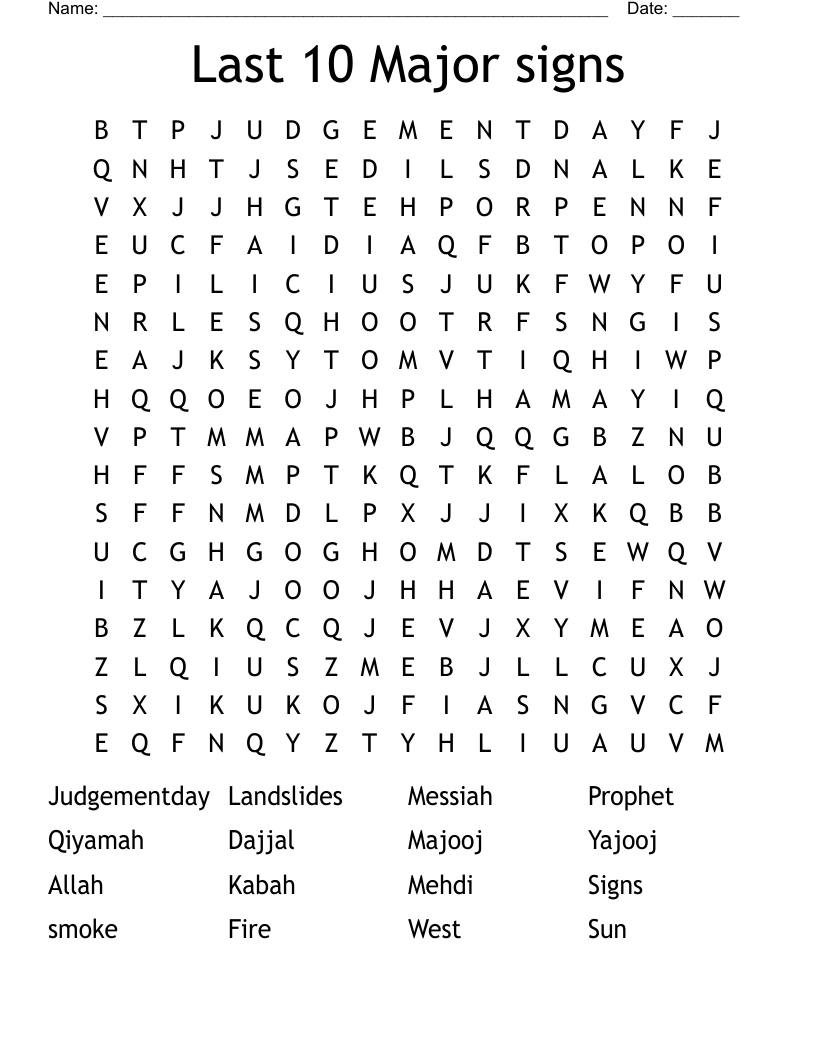 Last 10 Major signs  Word Search