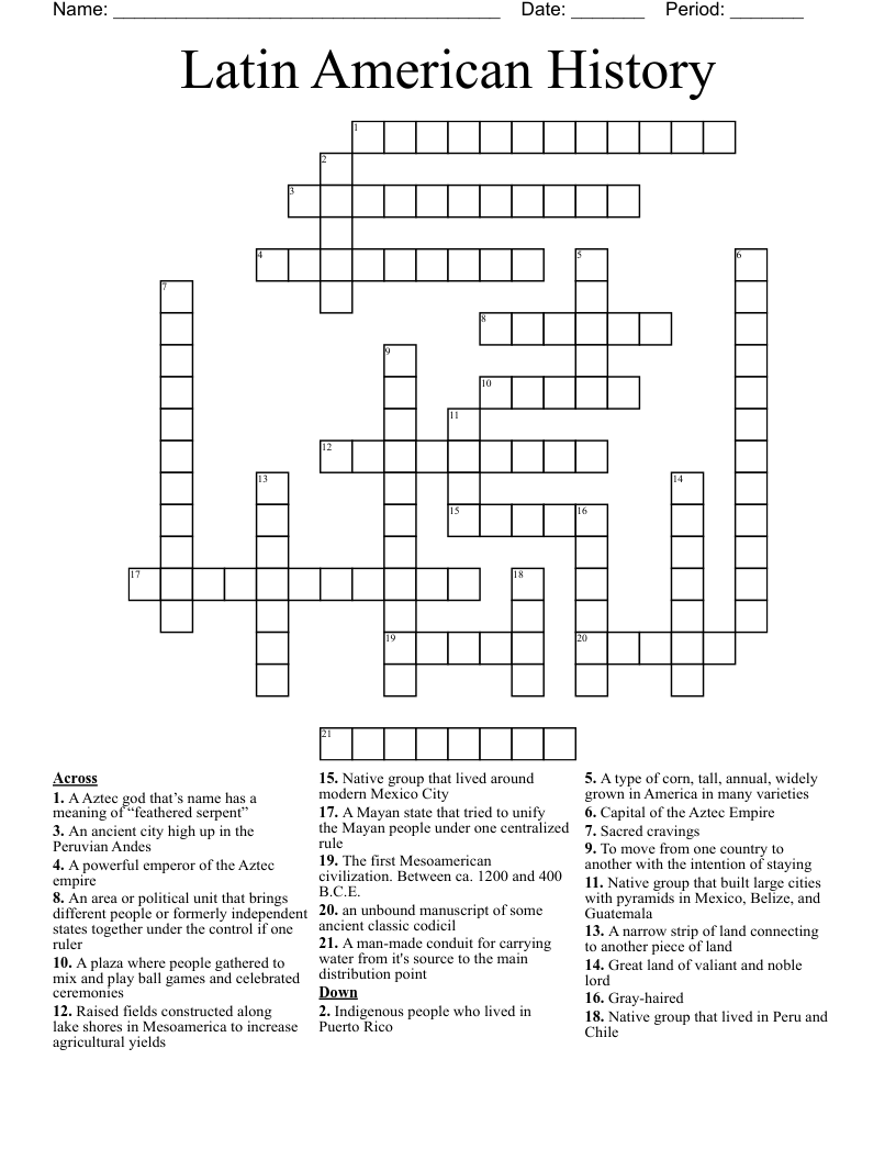 Latin American History  Crossword