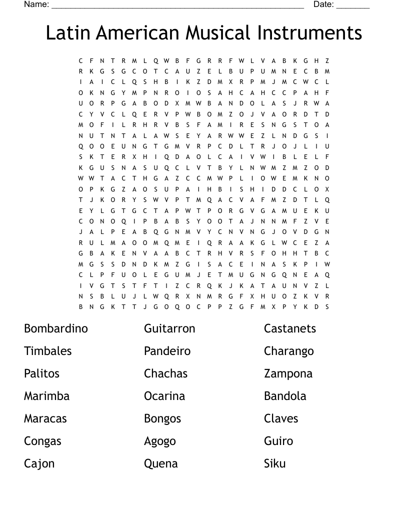 Latin American Musical Instruments  Word Search
