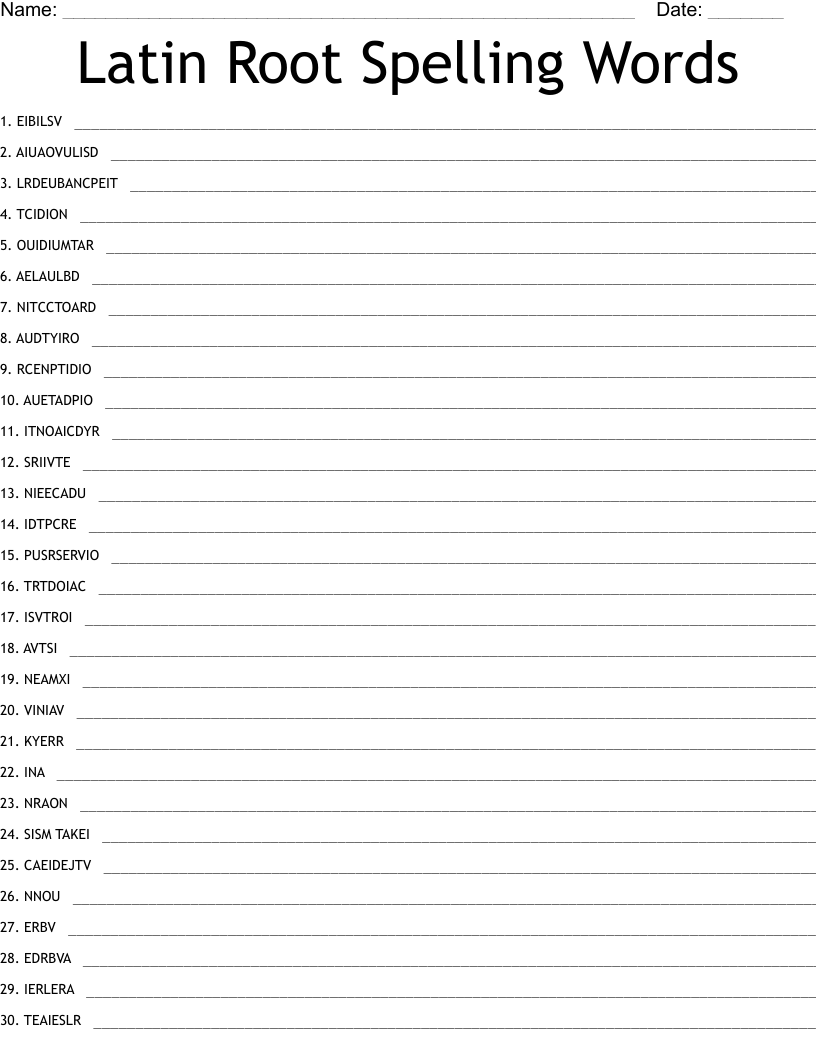 Latin Root Spelling Words Word Scramble