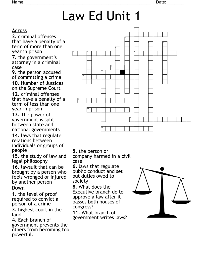 Law Ed Unit 1 Crossword