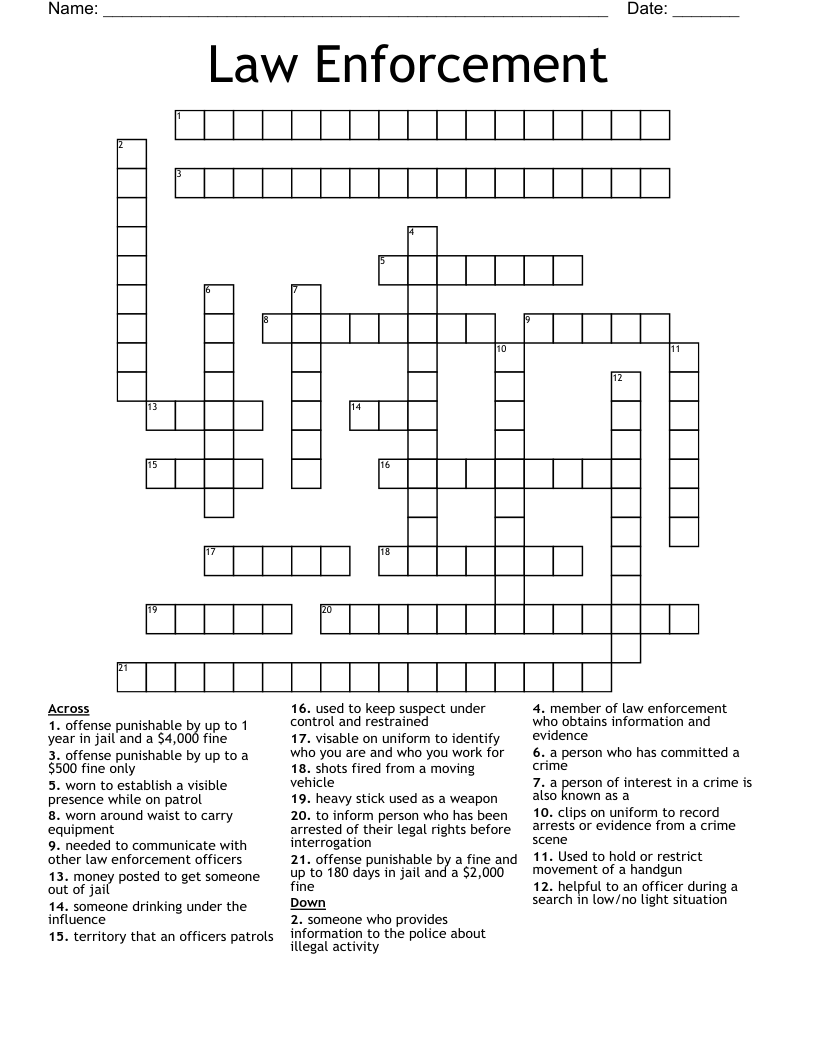 Law Enforcement Crossword