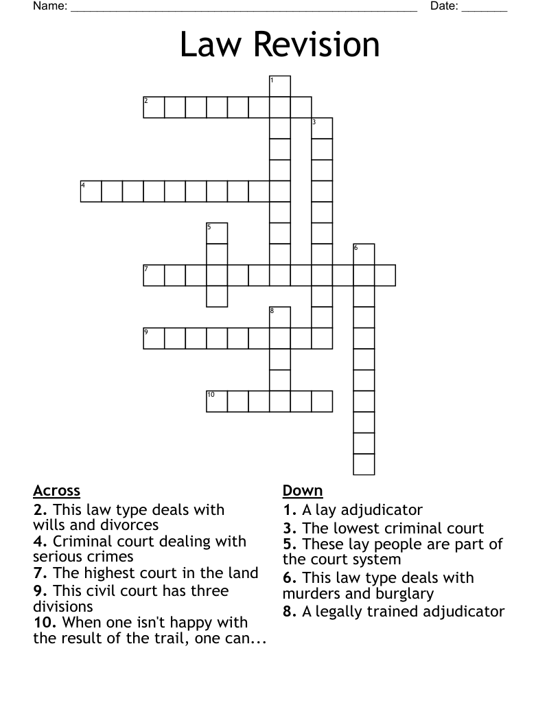 Law Revision Crossword