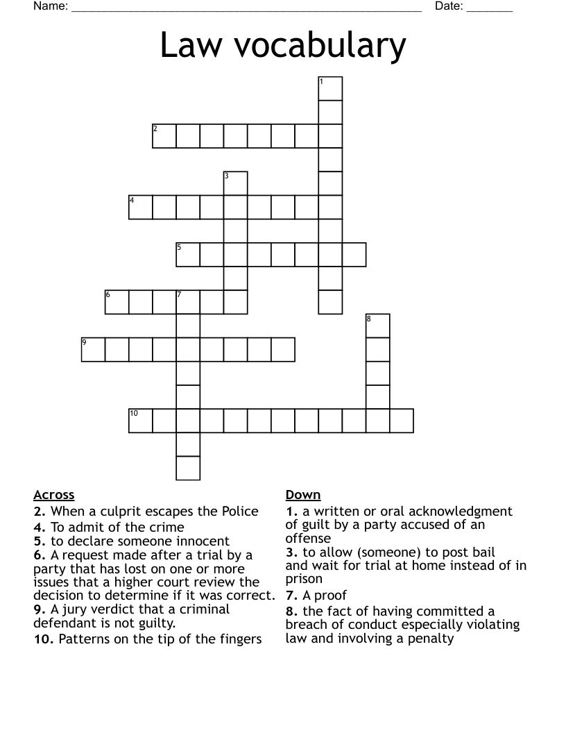 Law vocabulary Crossword