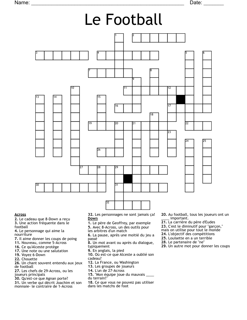 Le Football Crossword