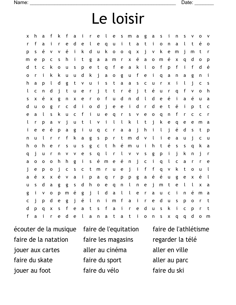 Le loisir Word Search