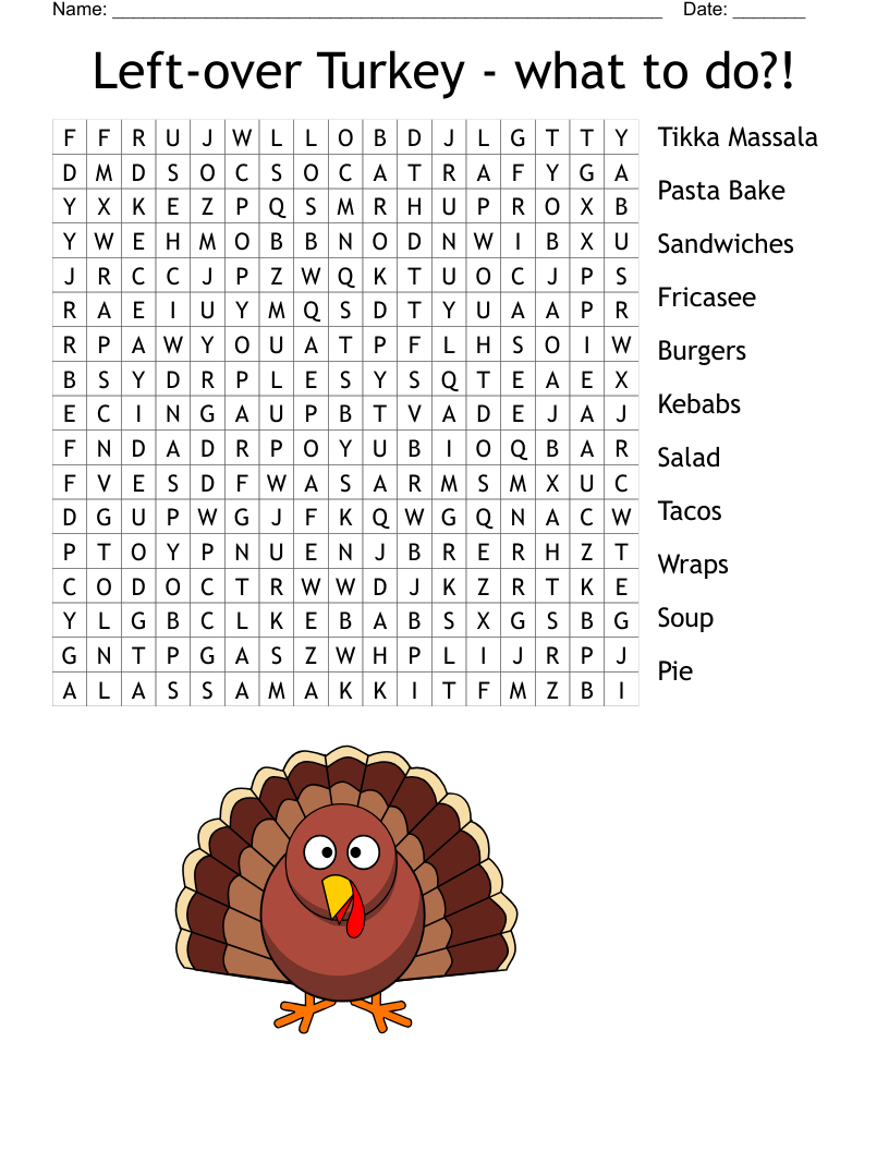 Left-over Turkey - what to do?! Word Search