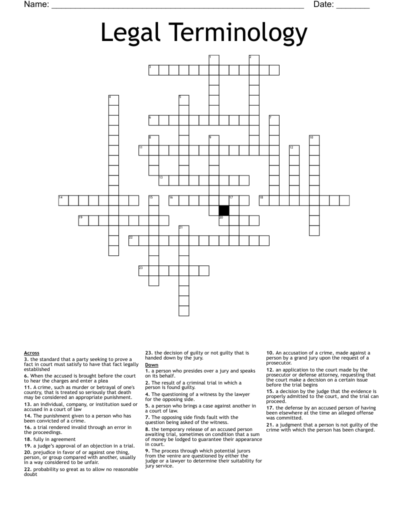 Legal Terminology Crossword