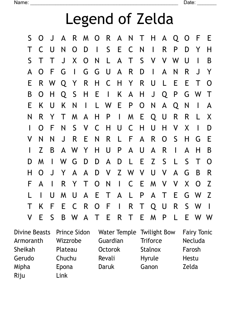 Legend of Zelda Word Search