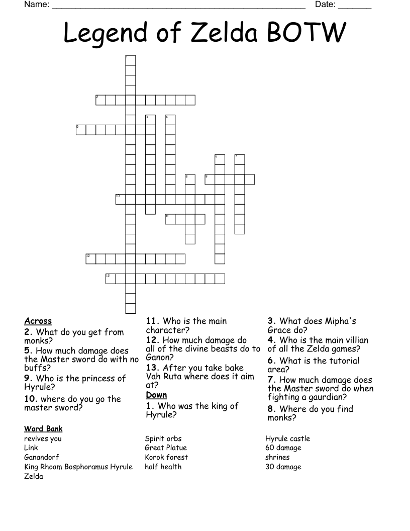 Legend of Zelda BOTW Crossword