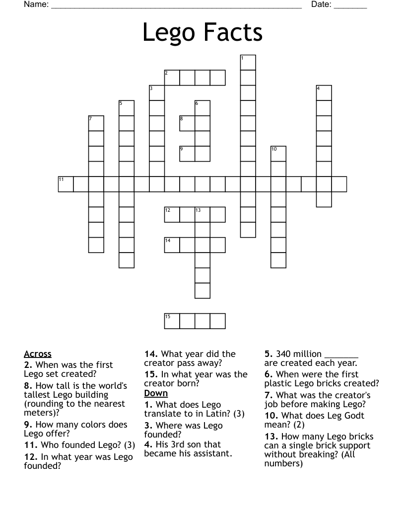 Lego Facts  Crossword