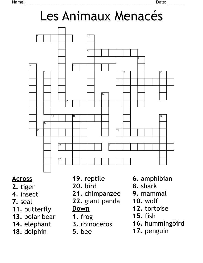 Les Animaux Menacés Crossword