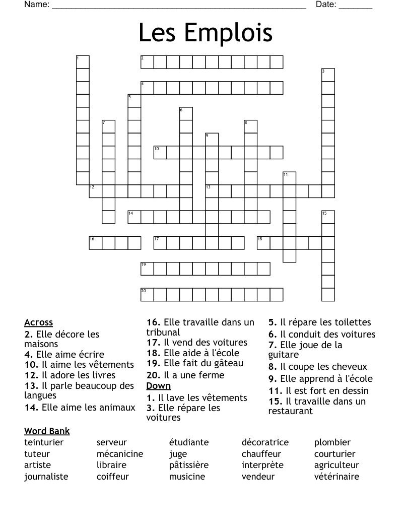 Les Emplois Crossword