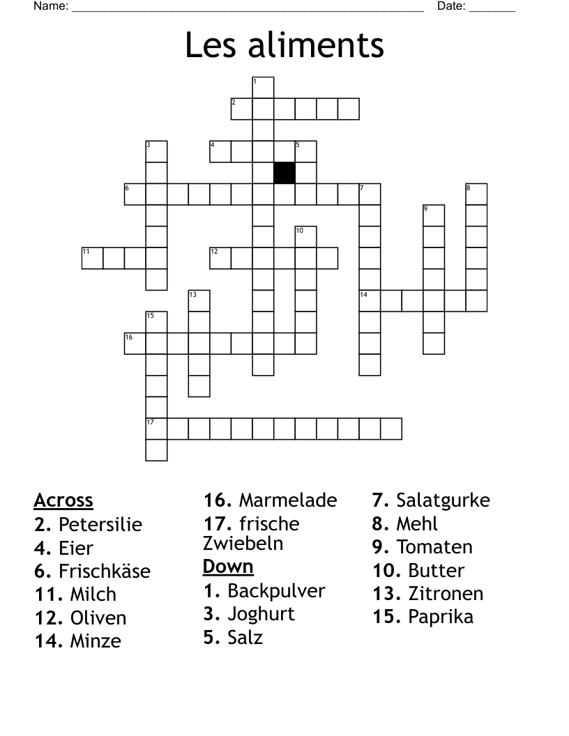 Les aliments Crossword