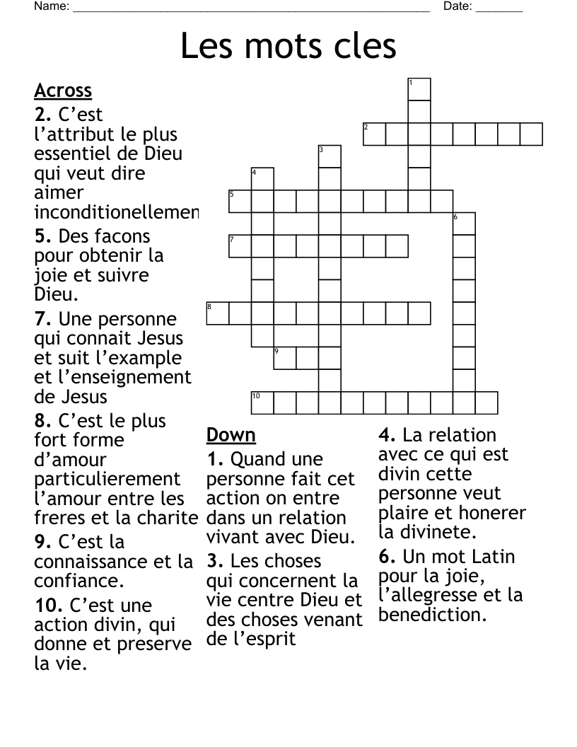 Les mots cles  Crossword