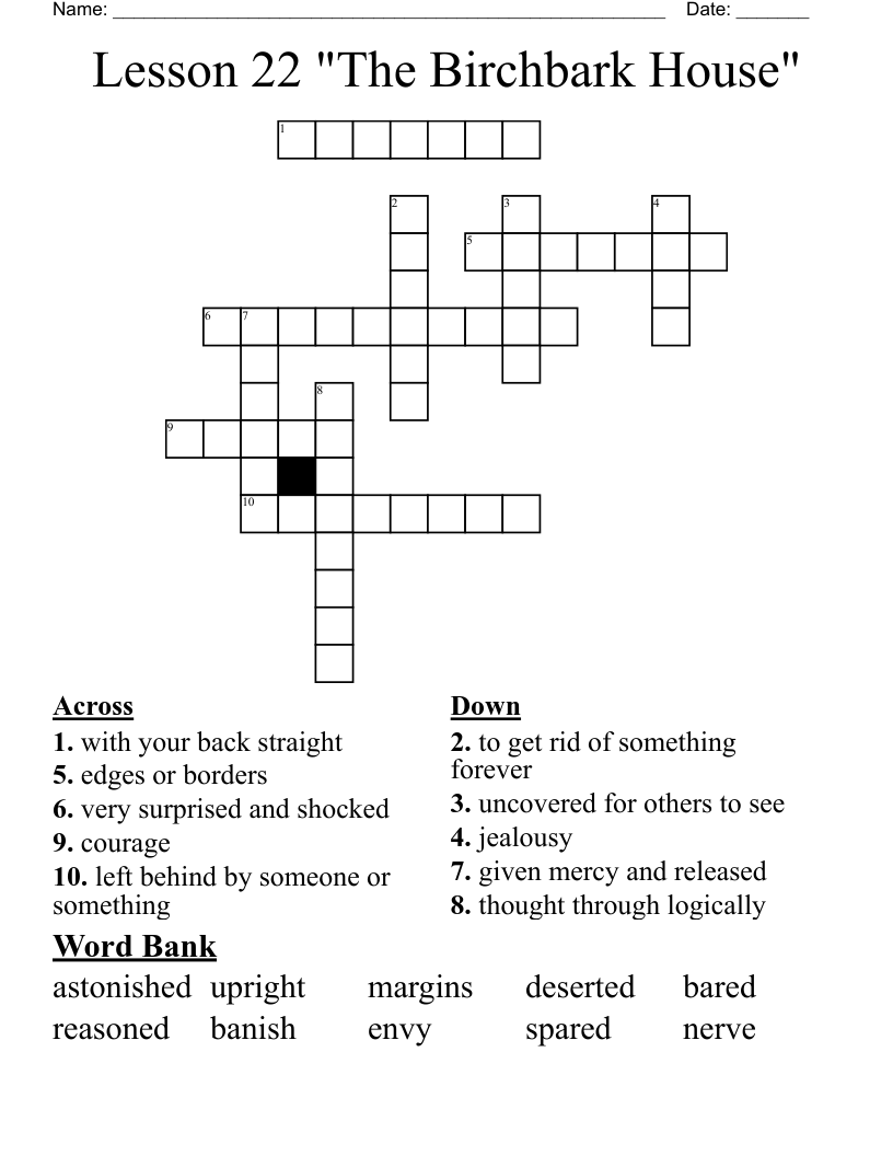 Lesson 22 "The Birchbark House" Crossword