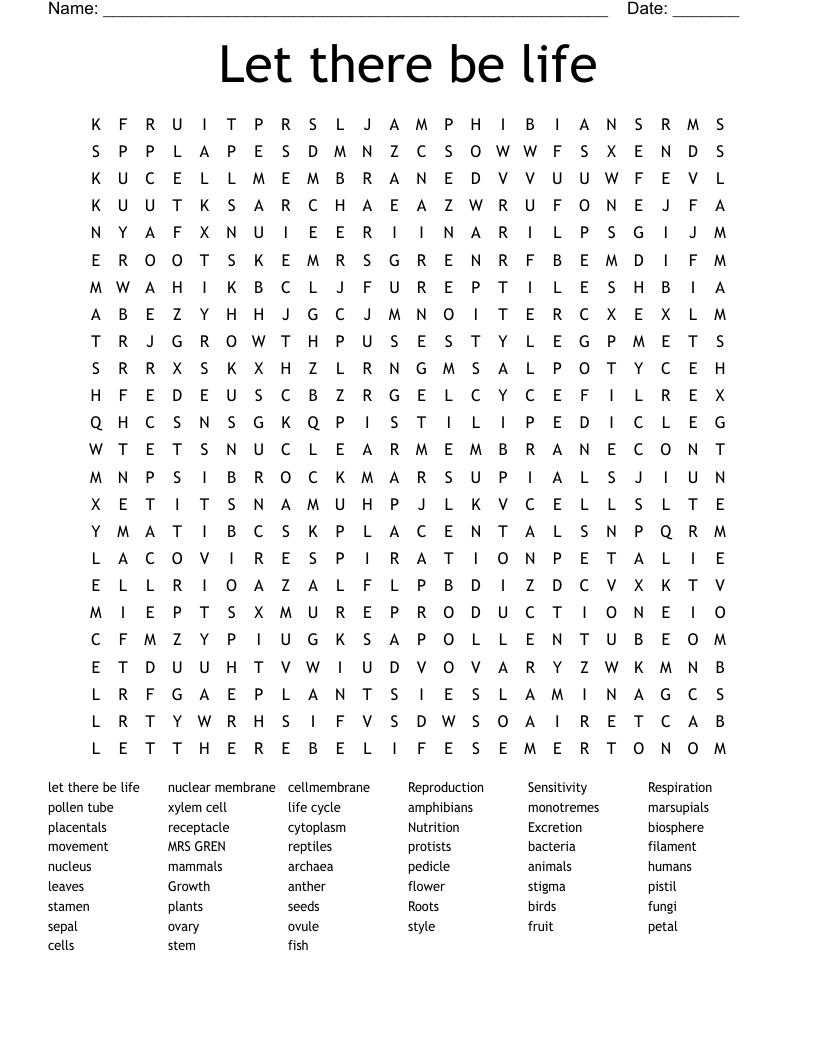 Let there be life  Word Search