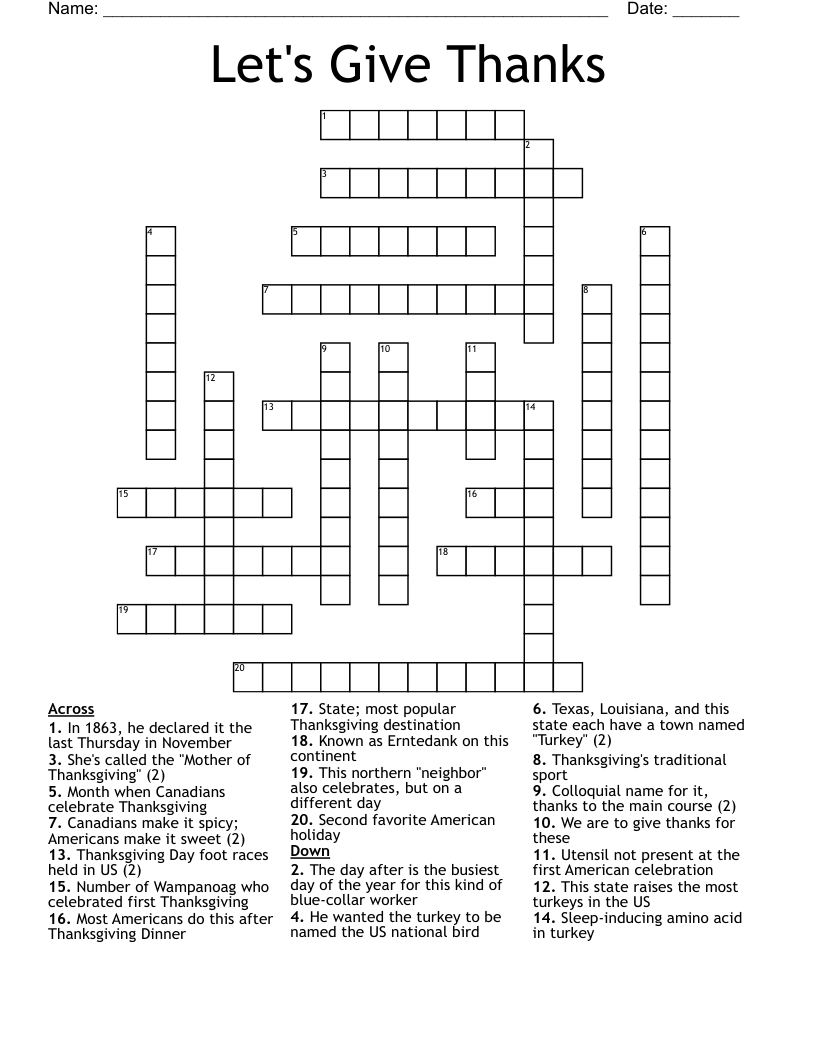 Let's Give Thanks  Crossword