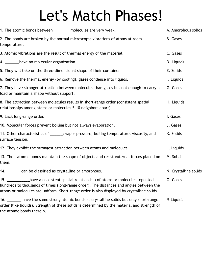 Let's Match Phases! Worksheet