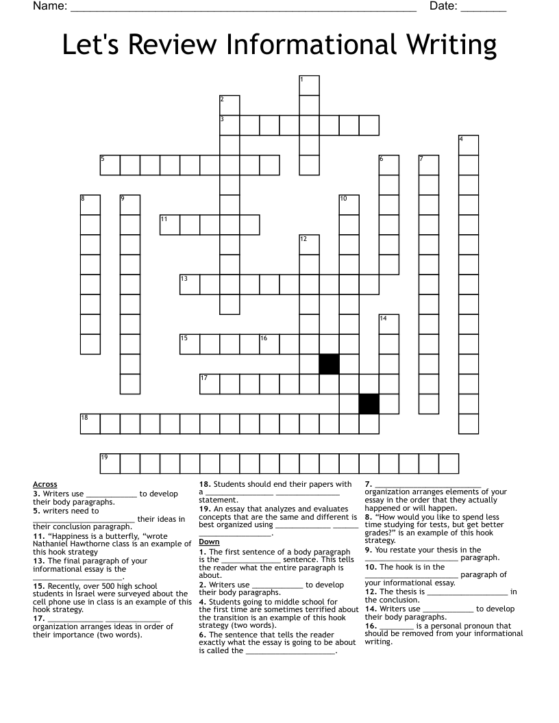 Let's Review Informational Writing  Crossword