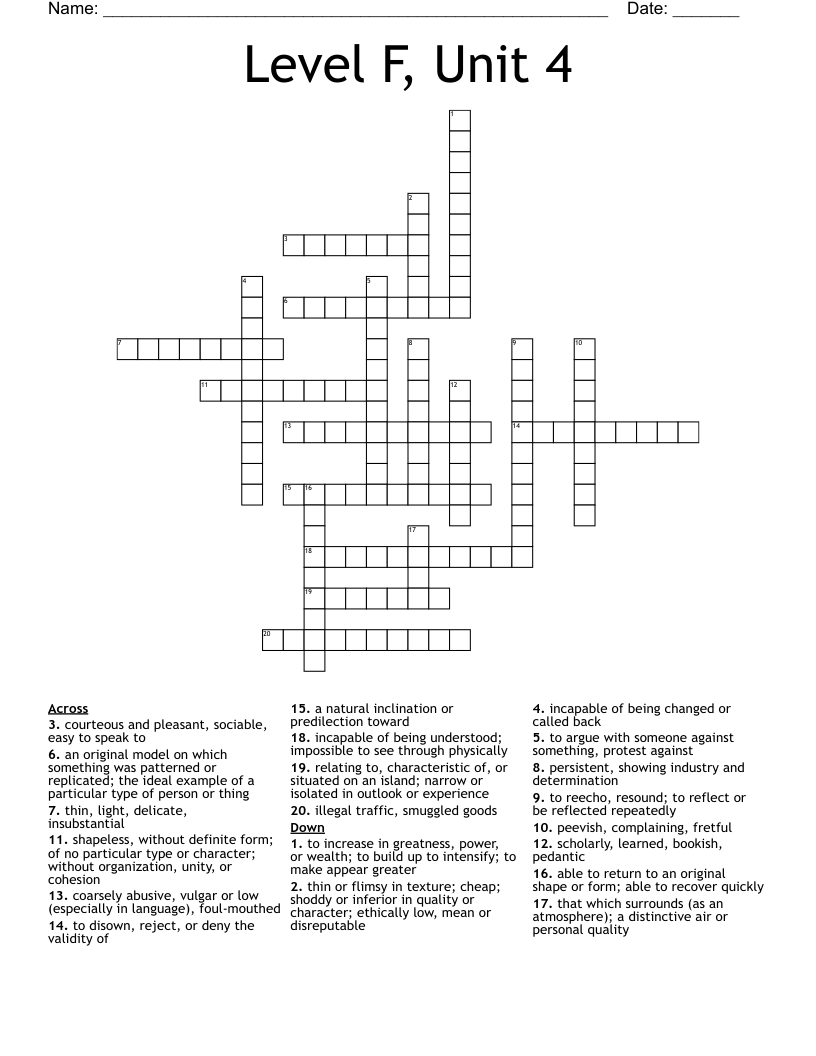 Level F, Unit 4 Crossword