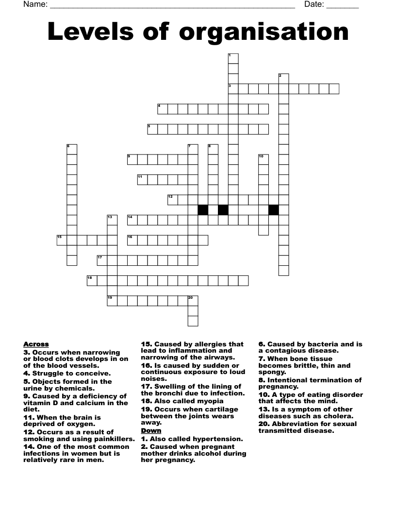 Levels of organisation Crossword