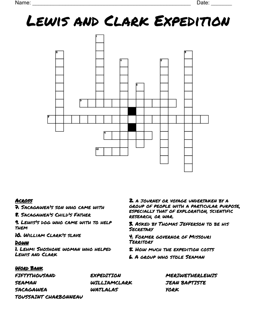 Lewis and Clark Expedition Crossword