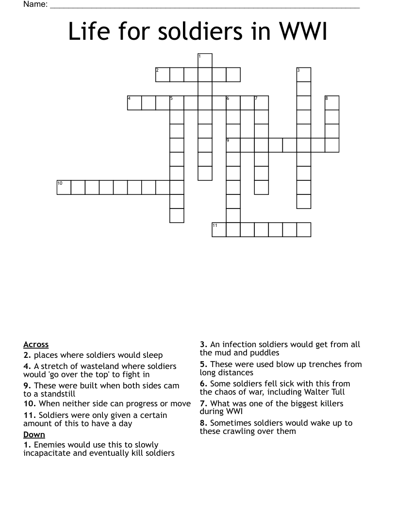 Life for soldiers in WWI Crossword