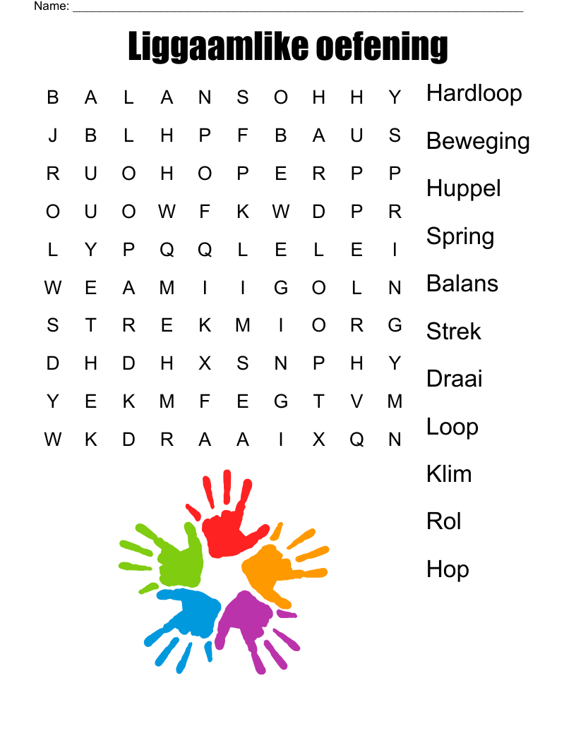 Liggaamlike oefening Word Search
