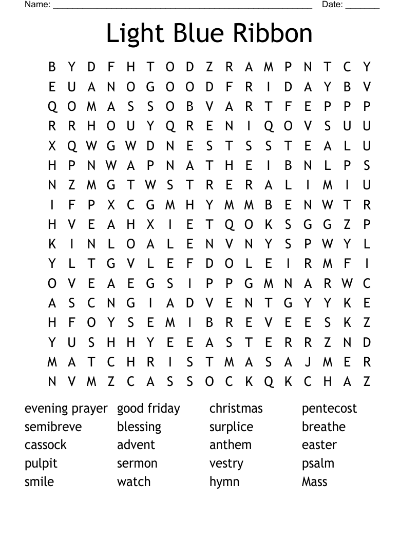 Light Blue Ribbon Word Search