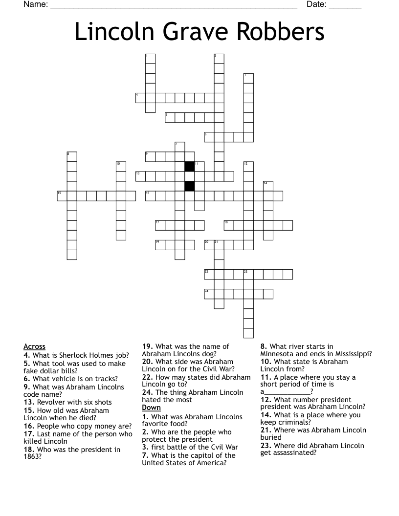 Lincoln Grave Robbers Crossword