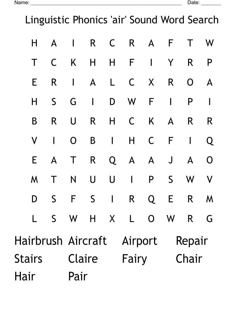 Linguistic Phonics 'air' Sound Word Search