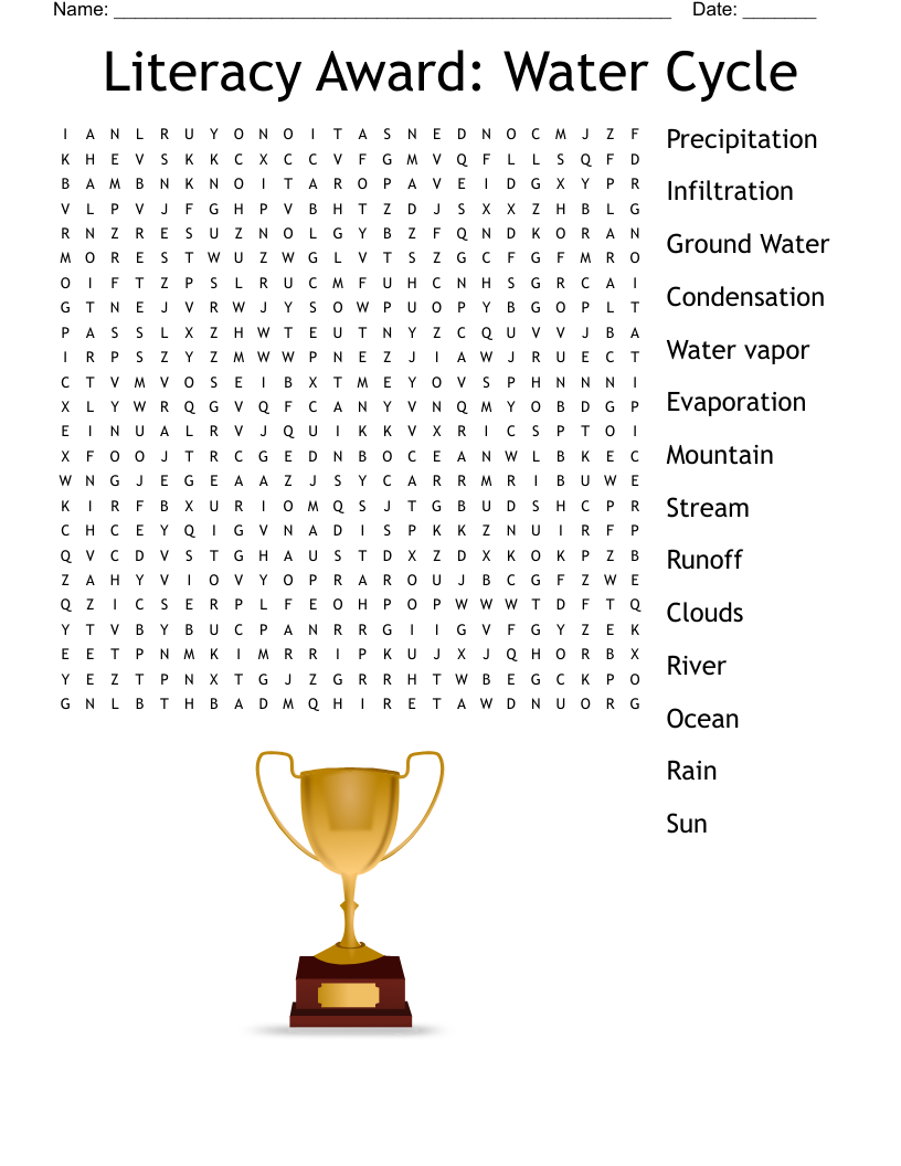 Literacy Award:  Water Cycle Word Search