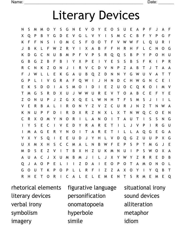 Literary Devices Word Search