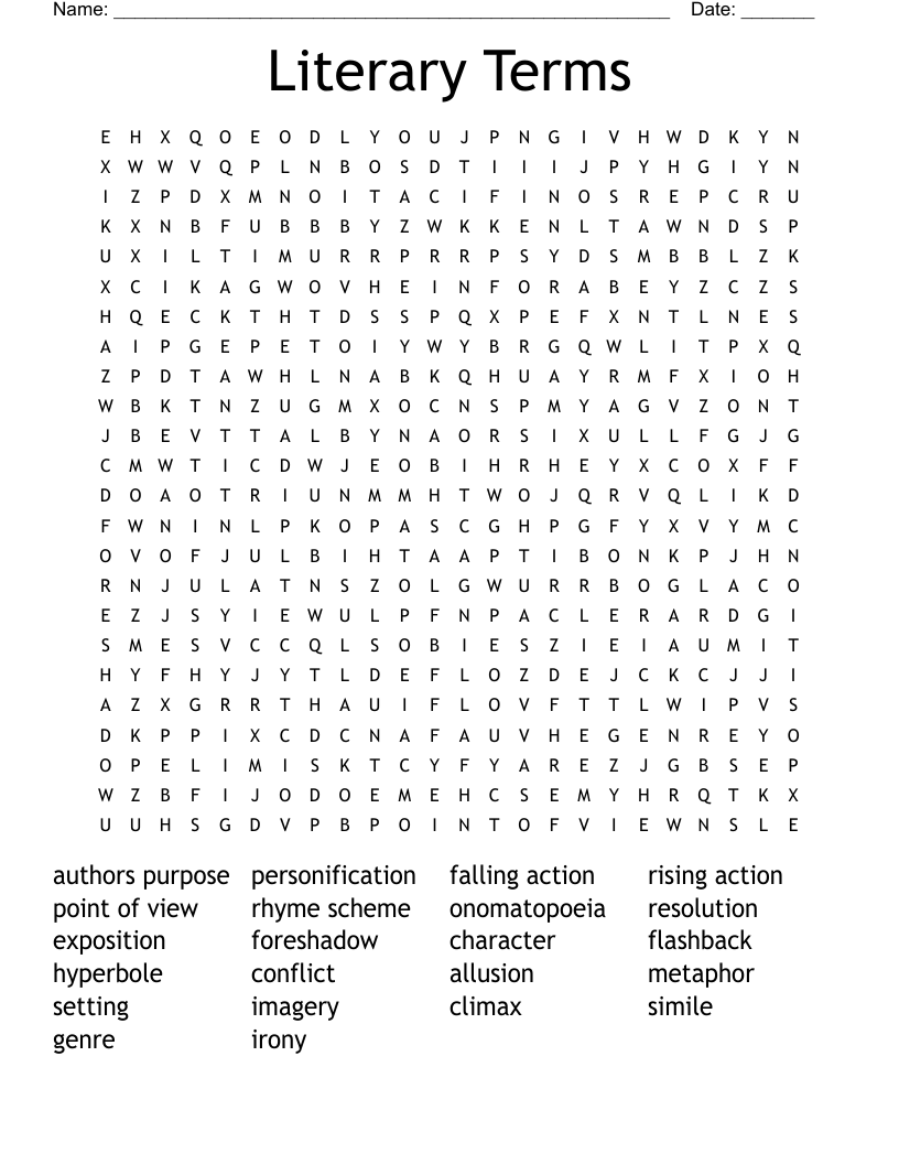 Literary Terms Word Search