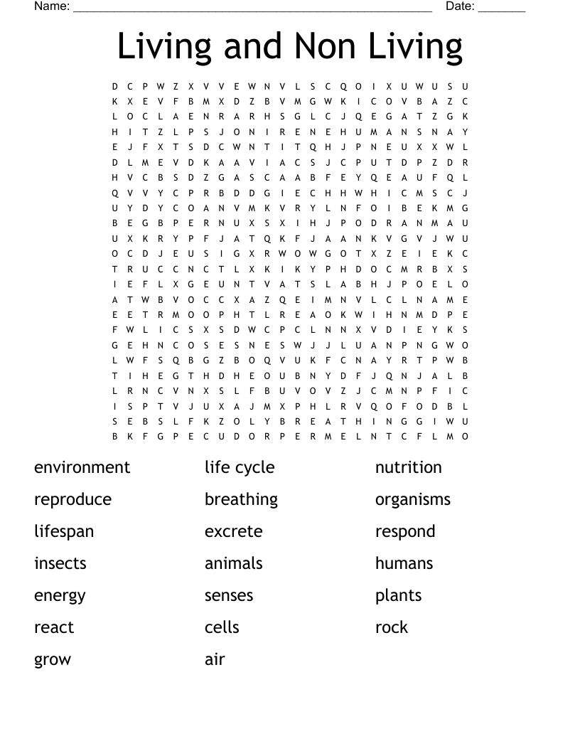 Living and Non Living Word Search