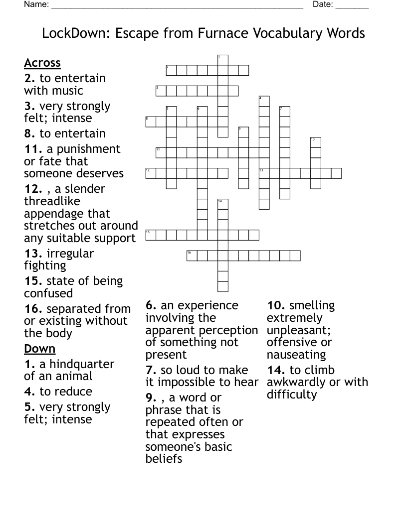 LockDown: Escape from Furnace Vocabulary Words Crossword