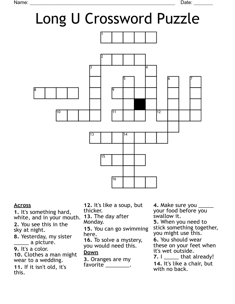 Long U Crossword Puzzle