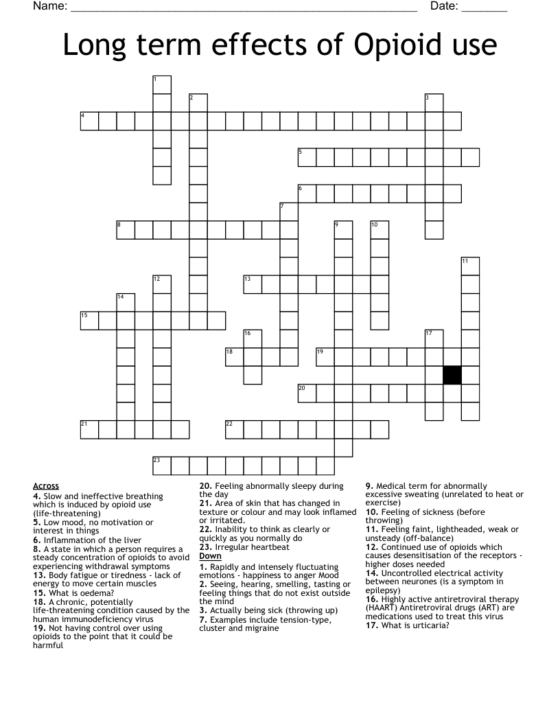Long term effects of Opioid use  Crossword