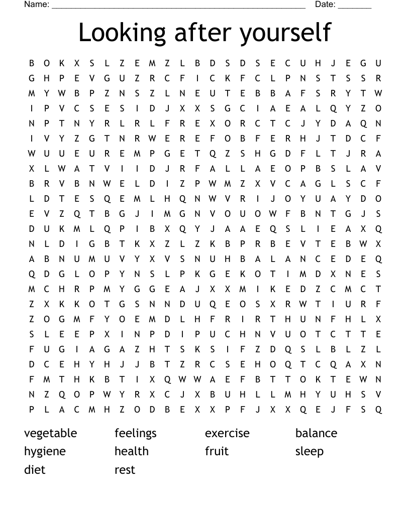 Looking after yourself Word Search