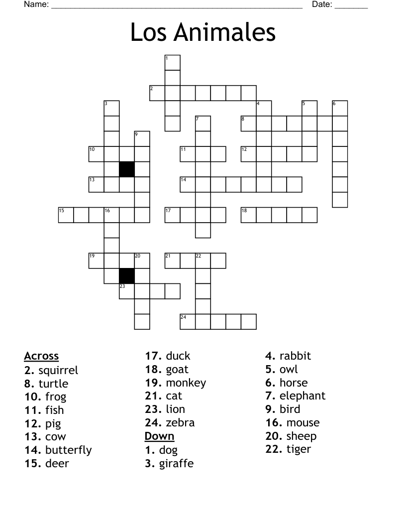 Los Animales Crossword