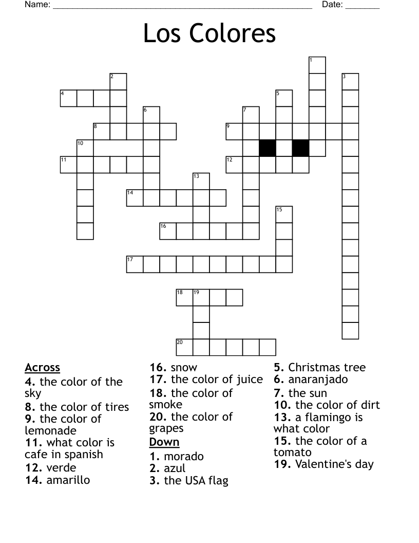 Los Colores Crossword