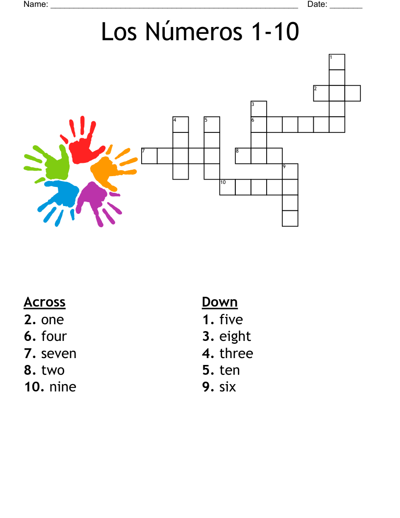 Los Números 1-10 Crossword
